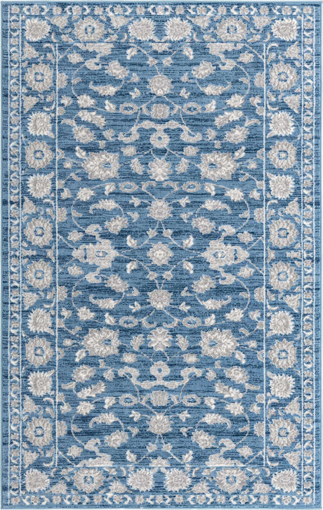 Blue 5' x 8' Boston Rectangle Area Rug 55% Polypropylene & 45% Polyester Easy Clean Traditional Classical Carpet for Contemporary Living Dining Room Office Space for Sale at Rug Engine