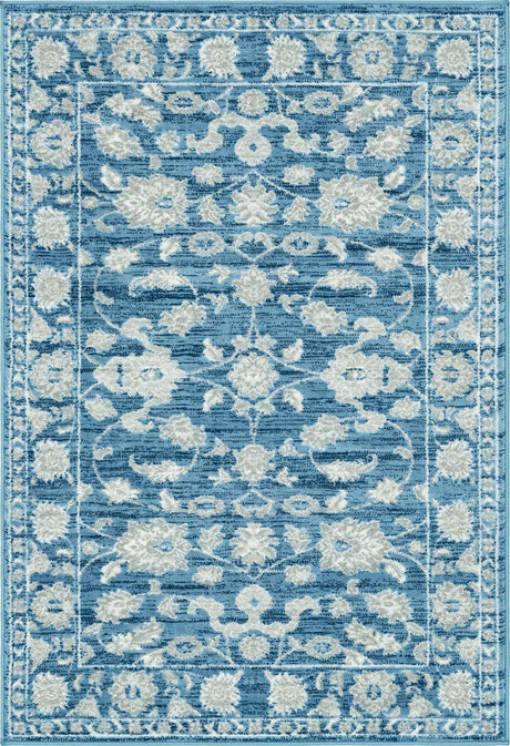 Blue 4' 1 x 6' 1 Boston Rectangle Area Rug 55% Polypropylene & 45% Polyester Easy Clean Traditional Classical Carpet for Contemporary Living Dining Room Office Space for Sale at Rug Engine