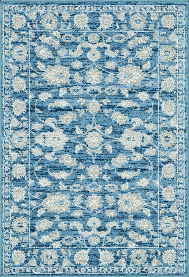Blue 4' 1 x 6' 1 Boston Rectangle Area Rug 55% Polypropylene & 45% Polyester Easy Clean Traditional Classical Carpet for Contemporary Living Dining Room Office Space for Sale at Rug Engine