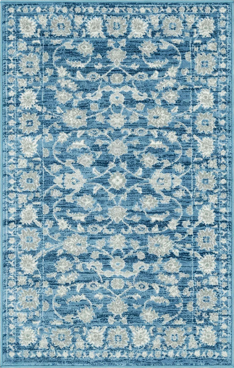 Blue 3' 3 x 5' 3 Boston Rectangle Area Rug 55% Polypropylene & 45% Polyester Easy Clean Traditional Classical Carpet for Contemporary Living Dining Room Office Space for Sale at Rug Engine
