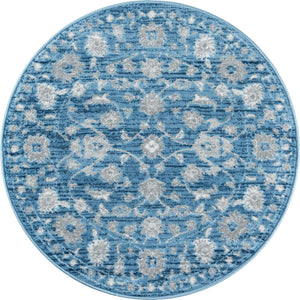 Blue 3' 3 x 3' 3 Boston Round Area Rug 55% Polypropylene & 45% Polyester Easy Clean Traditional Classical Carpet for Contemporary Living Dining Room Office Space for Sale at Rug Engine