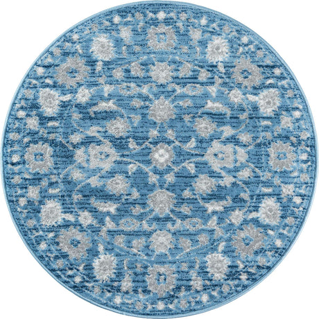 Blue 3' 3 x 3' 3 Boston Round Area Rug 55% Polypropylene & 45% Polyester Easy Clean Traditional Classical Carpet for Contemporary Living Dining Room Office Space for Sale at Rug Engine