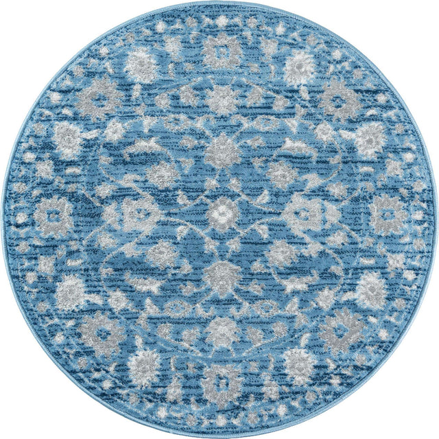 Blue 3' 3 x 3' 3 Boston Round Area Rug 55% Polypropylene & 45% Polyester Easy Clean Traditional Classical Carpet for Contemporary Living Dining Room Office Space for Sale at Rug Engine