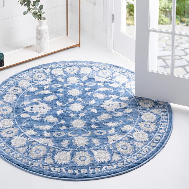 Blue 6' 1 x 6' 1 Boston Round Area Rug 55% Polypropylene & 45% Polyester Easy Clean Traditional Classical Carpet for Contemporary Living Dining Room Office Space for Sale at Rug Engine
