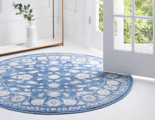 Blue 3' 3 x 3' 3 Boston Round Area Rug 55% Polypropylene & 45% Polyester Easy Clean Traditional Classical Carpet for Contemporary Living Dining Room Office Space for Sale at Rug Engine