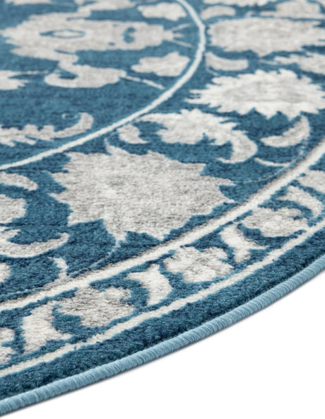 Blue 3' 3 x 3' 3 Boston Round Area Rug 55% Polypropylene & 45% Polyester Easy Clean Traditional Classical Carpet for Contemporary Living Dining Room Office Space for Sale at Rug Engine