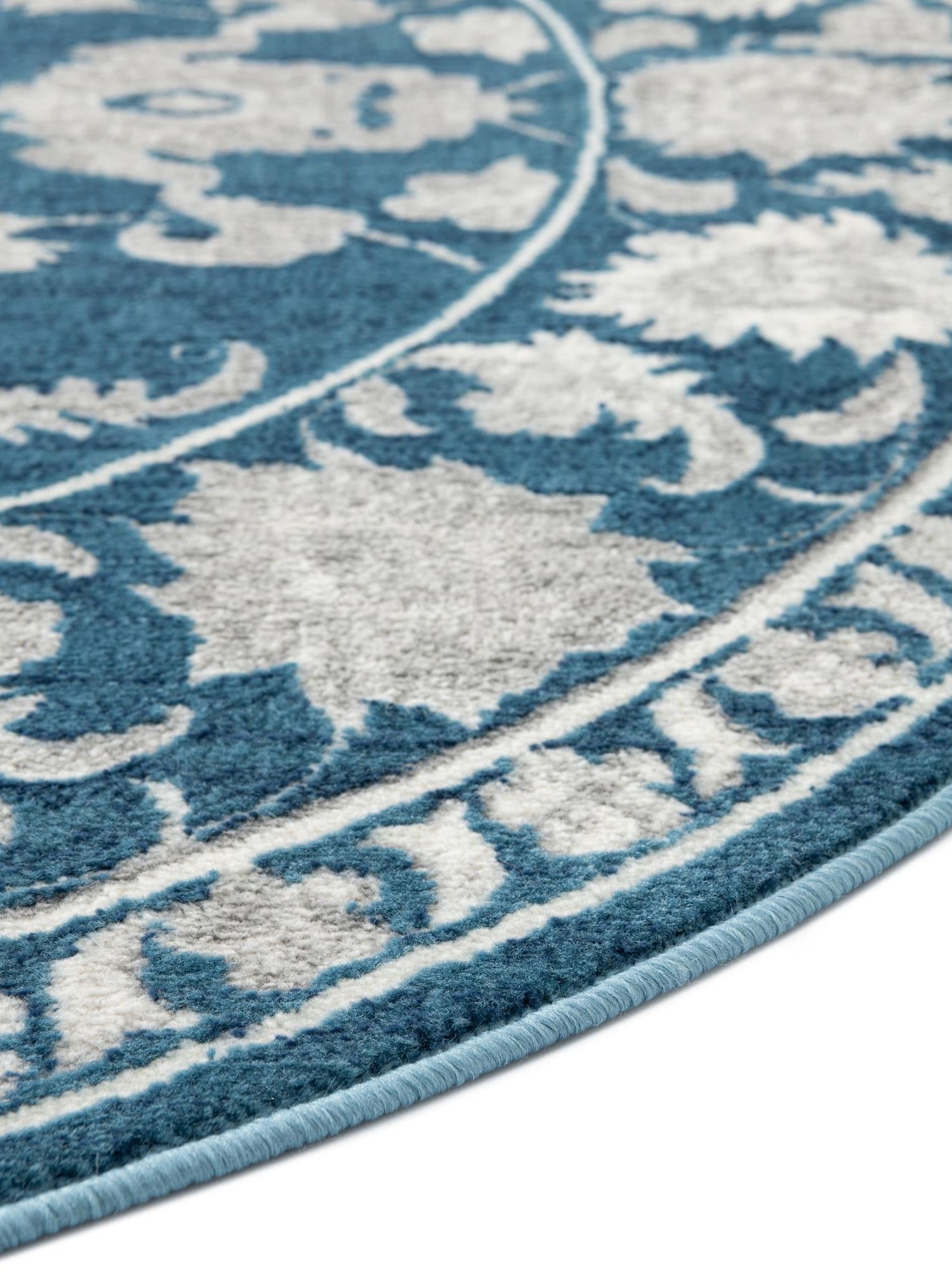 Blue 7' 10 x 7' 10 Boston Round Area Rug 55% Polypropylene & 45% Polyester Easy Clean Traditional Classical Carpet for Contemporary Living Dining Room Office Space for Sale at Rug Engine