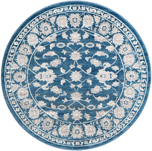 Blue 5' x 5' Boston Round Area Rug 55% Polypropylene & 45% Polyester Easy Clean Traditional Classical Carpet for Contemporary Living Dining Room Office Space for Sale at Rug Engine