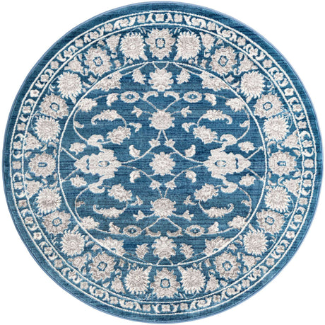 Blue 5' x 5' Boston Round Area Rug 55% Polypropylene & 45% Polyester Easy Clean Traditional Classical Carpet for Contemporary Living Dining Room Office Space for Sale at Rug Engine