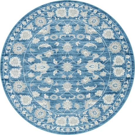 Blue 7' 10 x 7' 10 Boston Round Area Rug 55% Polypropylene & 45% Polyester Easy Clean Traditional Classical Carpet for Contemporary Living Dining Room Office Space for Sale at Rug Engine