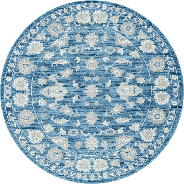 Blue 7' 10 x 7' 10 Boston Round Area Rug 55% Polypropylene & 45% Polyester Easy Clean Traditional Classical Carpet for Contemporary Living Dining Room Office Space for Sale at Rug Engine
