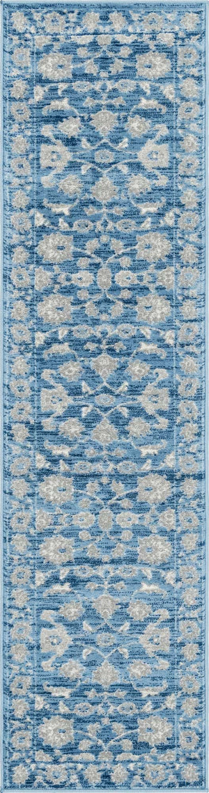 Blue 2' x 8' Boston Runner Area Rug 55% Polypropylene & 45% Polyester Easy Clean Traditional Classical Carpet for Contemporary Living Dining Room Office Space for Sale at Rug Engine