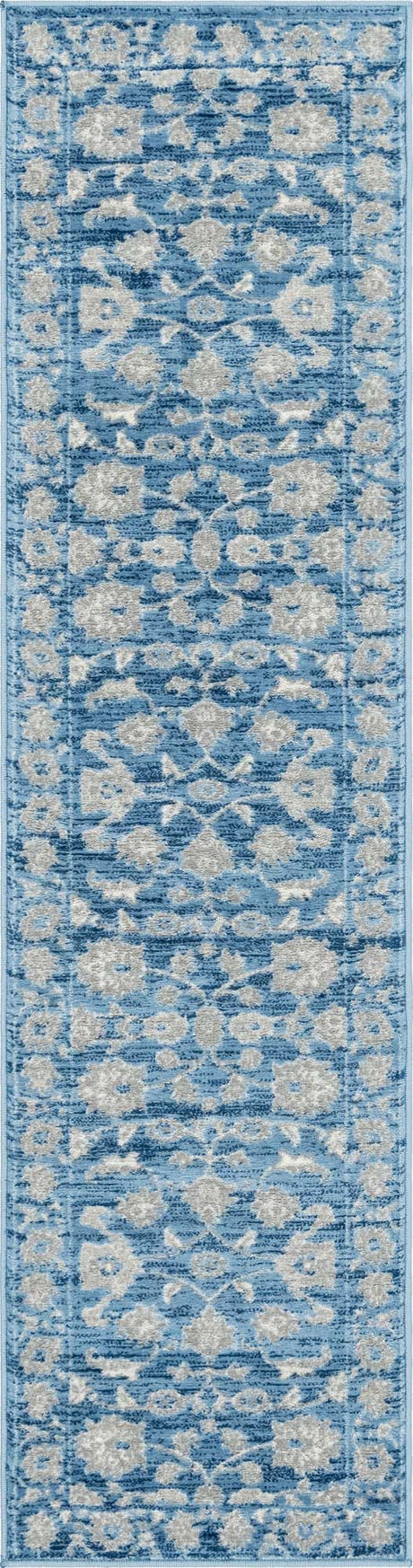 Blue 2' x 8' Boston Runner Area Rug 55% Polypropylene & 45% Polyester Easy Clean Traditional Classical Carpet for Contemporary Living Dining Room Office Space for Sale at Rug Engine
