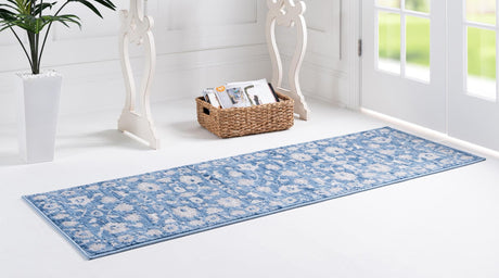 Blue 2' 7 x 12' Boston Runner Area Rug 55% Polypropylene & 45% Polyester Easy Clean Traditional Classical Carpet for Contemporary Living Dining Room Office Space for Sale at Rug Engine