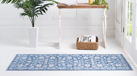 Blue 2' x 5' 3 Boston Runner Area Rug 55% Polypropylene & 45% Polyester Easy Clean Traditional Classical Carpet for Contemporary Living Dining Room Office Space for Sale at Rug Engine