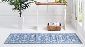 Blue 2' 7 x 12' Boston Runner Area Rug 55% Polypropylene & 45% Polyester Easy Clean Traditional Classical Carpet for Contemporary Living Dining Room Office Space for Sale at Rug Engine