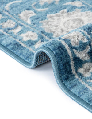 Blue 2' x 8' Boston Runner Area Rug 55% Polypropylene & 45% Polyester Easy Clean Traditional Classical Carpet for Contemporary Living Dining Room Office Space for Sale at Rug Engine