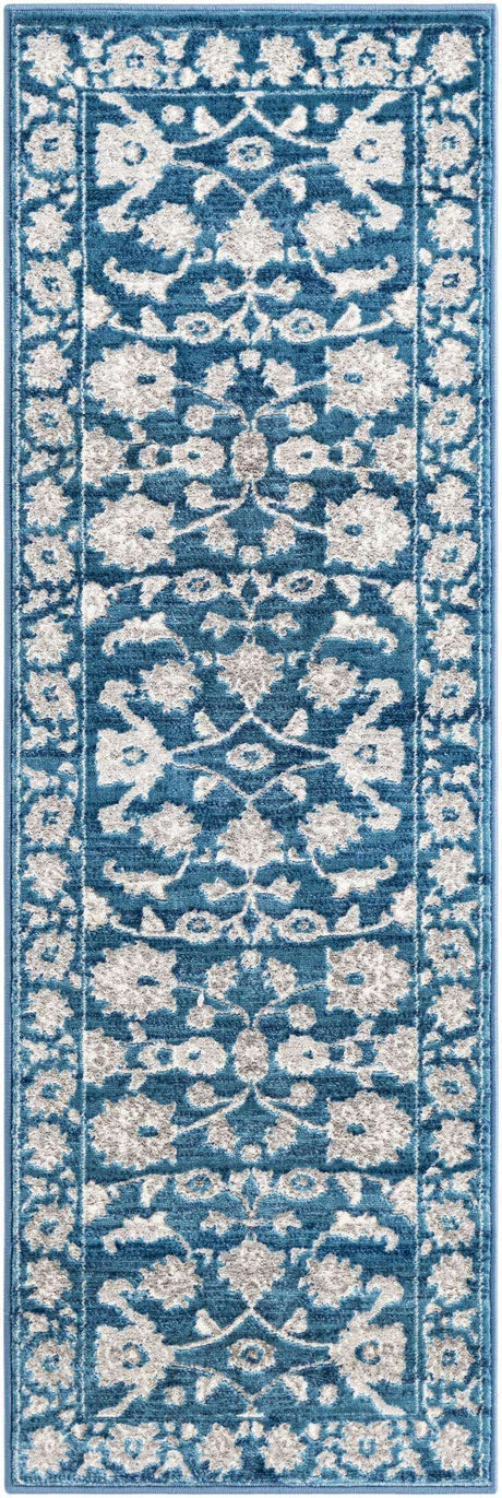 Blue 2' x 6' Boston Runner Area Rug 55% Polypropylene & 45% Polyester Easy Clean Traditional Classical Carpet for Contemporary Living Dining Room Office Space for Sale at Rug Engine