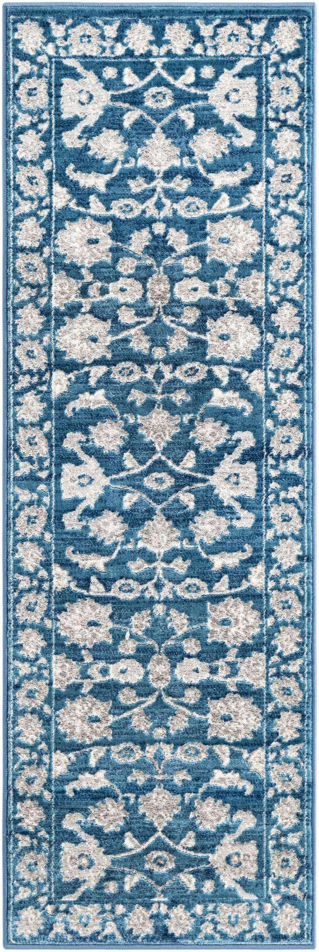 Blue 2' x 6' Boston Runner Area Rug 55% Polypropylene & 45% Polyester Easy Clean Traditional Classical Carpet for Contemporary Living Dining Room Office Space for Sale at Rug Engine