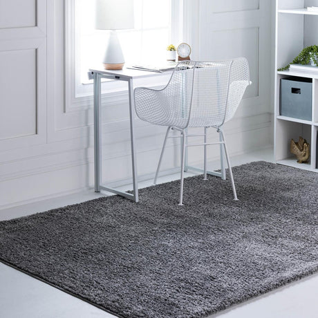 Pebble Gray 8' x 11' Soft Solid Shag Rectangle Area Rug Thick Soft Touch Fluffy & Plush Shaggy Pile