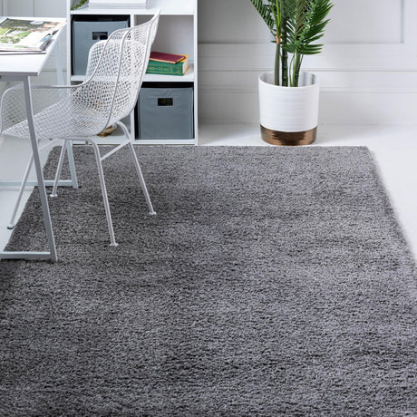 Pebble Gray 5' 1 x 8' Soft Solid Shag Rectangle Area Rug Thick Soft Touch Fluffy & Plush Shaggy Pile 100% Polypropylene Minimalist Carpet for Modern Home Interiors for Sale at Rug Engine