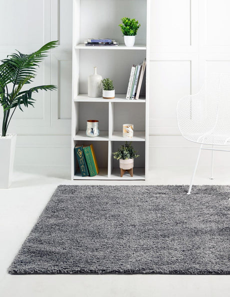 Pebble Gray 8' x 8' Soft Solid Shag Square Area Rug Thick Soft Touch Fluffy & Plush Shaggy Pile