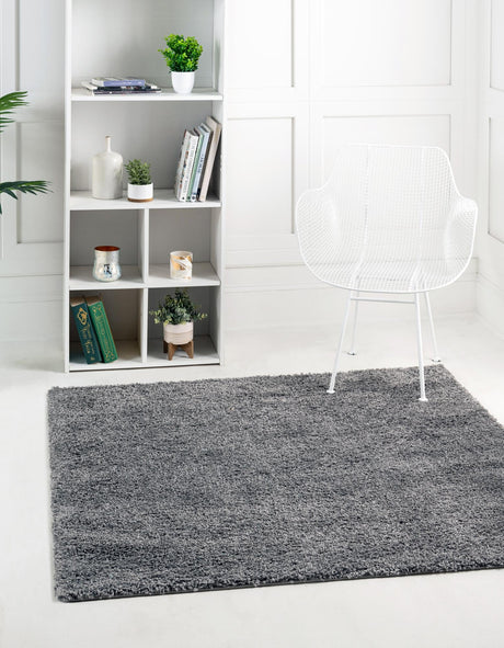 Pebble Gray 5' 1 x 5' 1 Soft Solid Shag Square Area Rug Thick Soft Touch Fluffy & Plush Shaggy Pile 100% Polypropylene Minimalist Carpet for Modern Home Interiors for Sale at Rug Engine