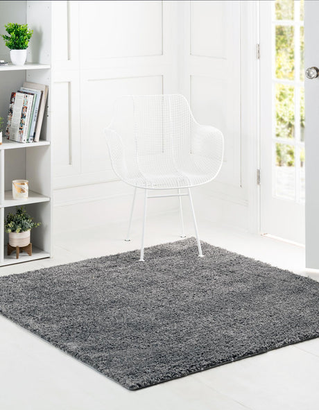 Pebble Gray 4' 1 x 4' 1 Soft Solid Shag Square Area Rug Thick Soft Touch Fluffy & Plush Shaggy Pile 100% Polypropylene Minimalist Carpet for Modern Home Interiors for Sale at Rug Engine