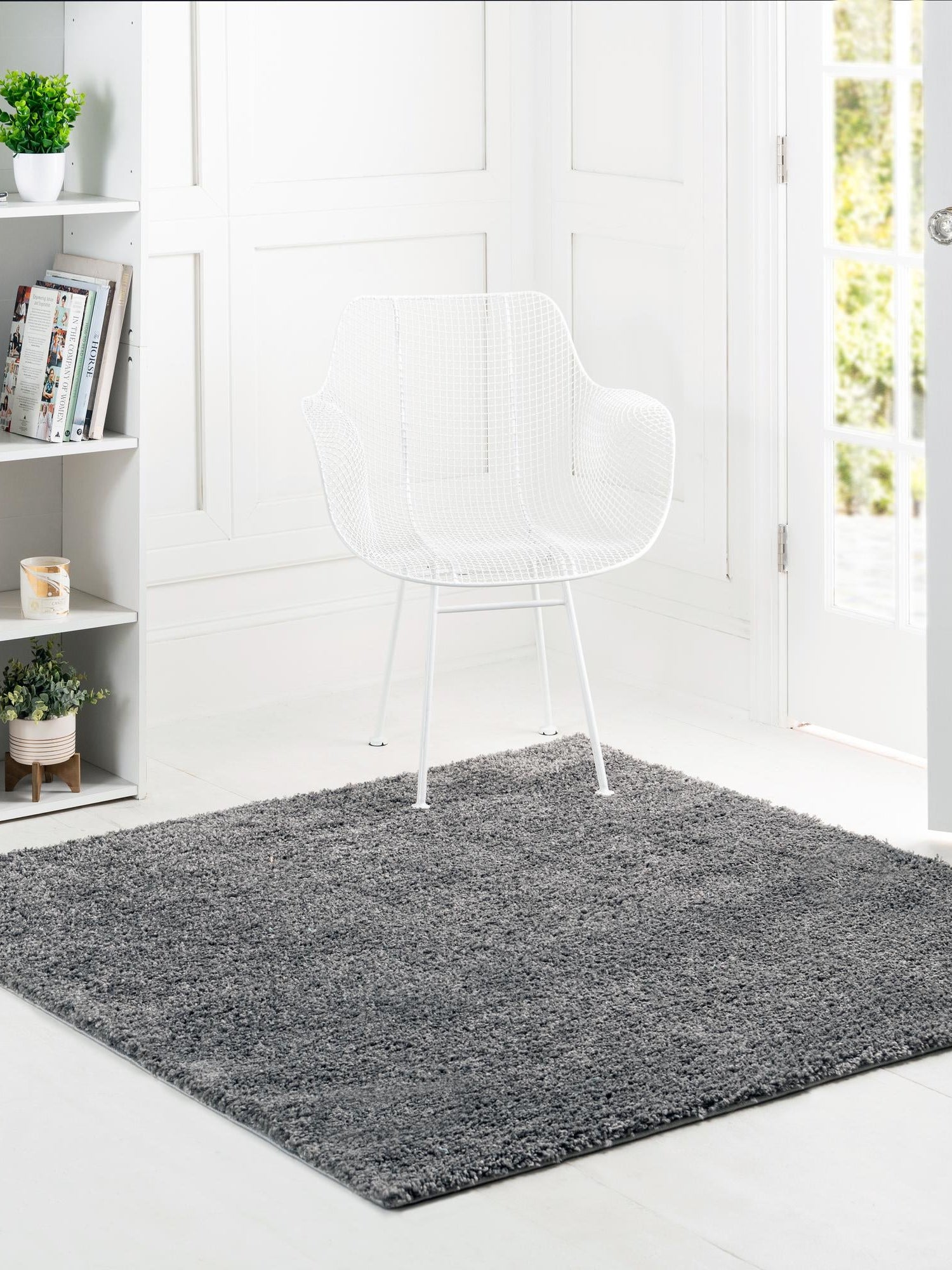 Pebble Gray 5' 1 x 5' 1 Soft Solid Shag Square Area Rug Thick Soft Touch Fluffy & Plush Shaggy Pile 100% Polypropylene Minimalist Carpet for Modern Home Interiors for Sale at Rug Engine