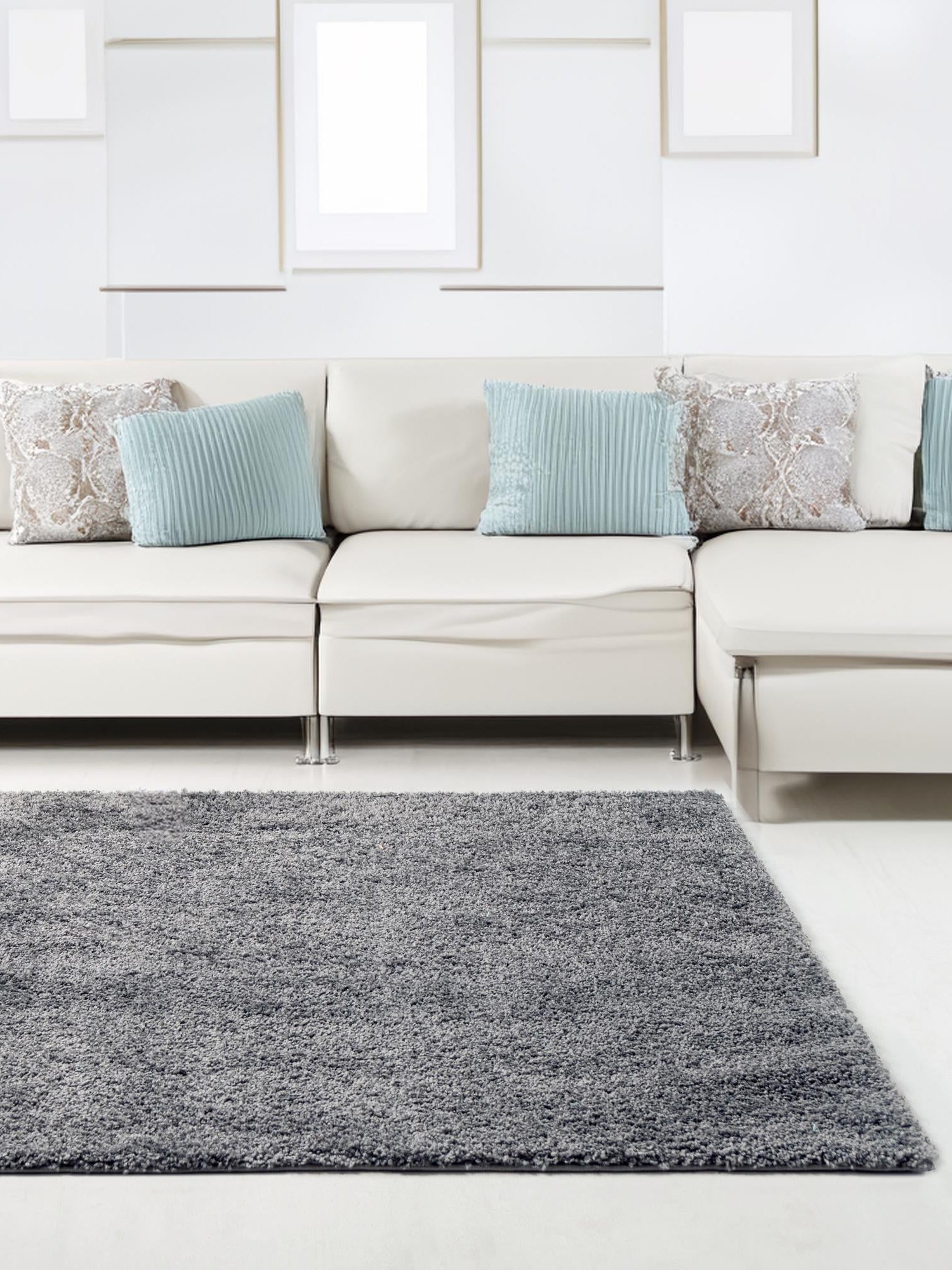 Pebble Gray 8' x 8' Soft Solid Shag Square Area Rug Thick Soft Touch Fluffy & Plush Shaggy Pile 100% Polypropylene Minimalist Carpet for Modern Home Interiors for Sale at Rug Engine