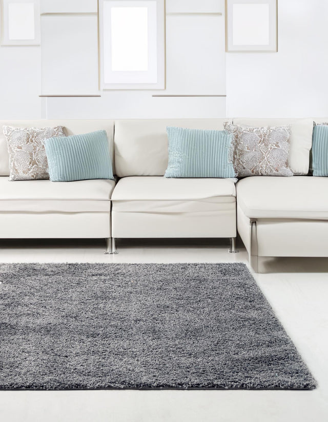 Pebble Gray 8' x 8' Soft Solid Shag Square Area Rug Thick Soft Touch Fluffy & Plush Shaggy Pile