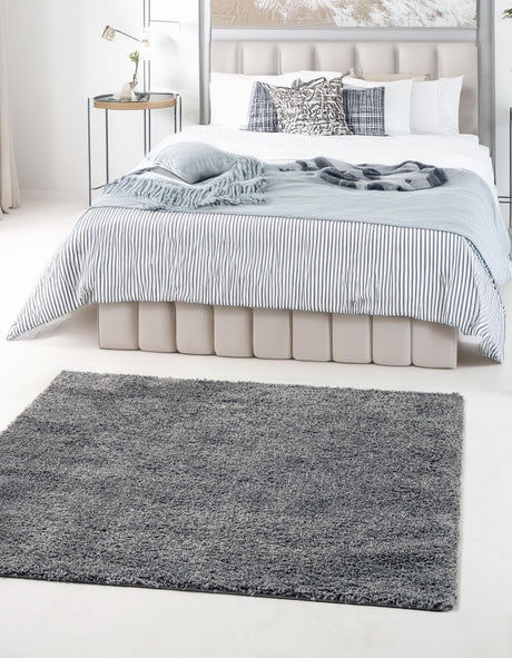 Pebble Gray 5' 1 x 5' 1 Soft Solid Shag Square Area Rug Thick Soft Touch Fluffy & Plush Shaggy Pile 100% Polypropylene Minimalist Carpet for Modern Home Interiors for Sale at Rug Engine