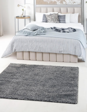 Pebble Gray 8' x 8' Soft Solid Shag Square Area Rug Thick Soft Touch Fluffy & Plush Shaggy Pile