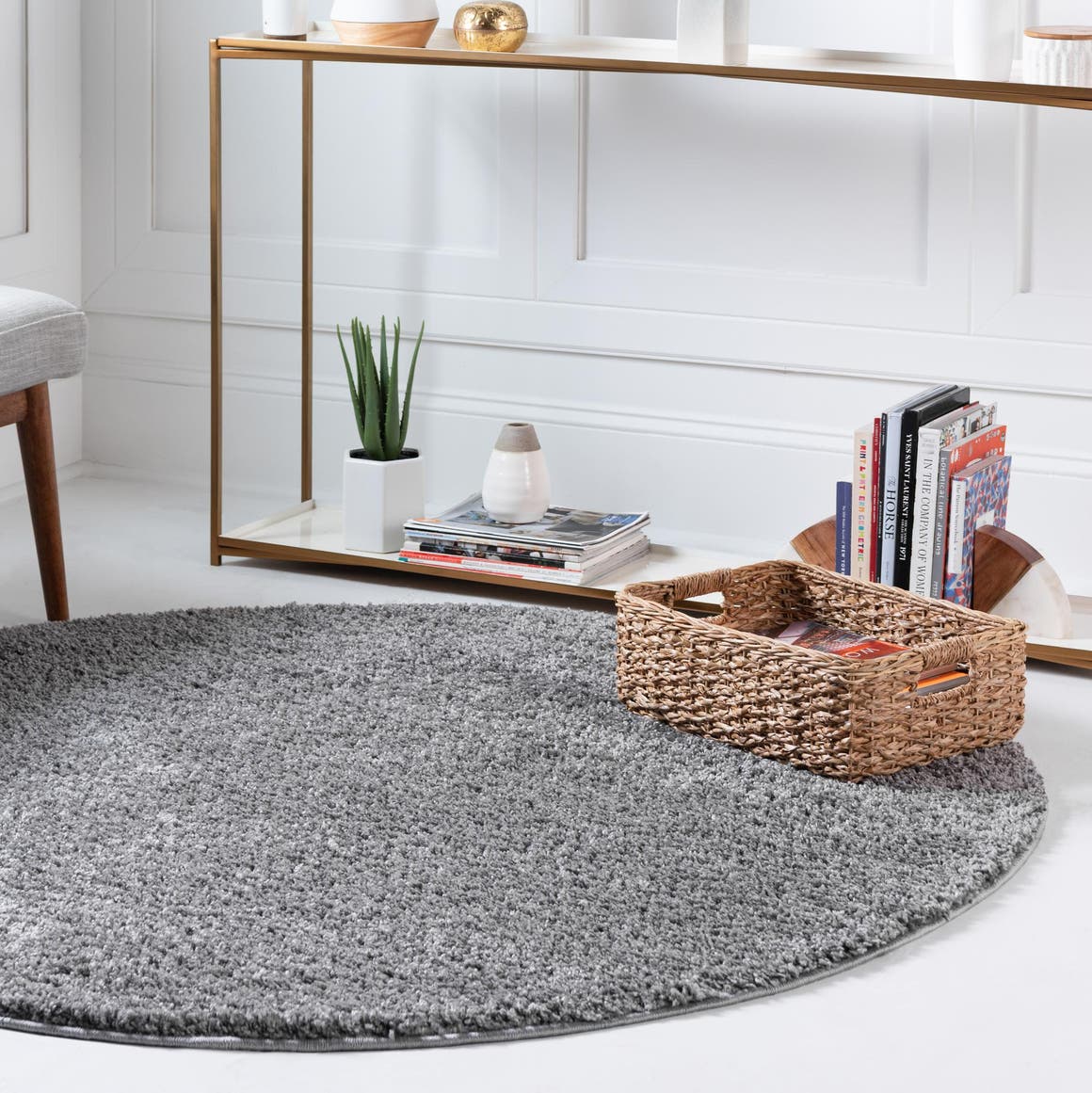 Pebble Gray 8' x 8' Soft Solid Shag Round Area Rug Thick Soft Touch Fluffy & Plush Shaggy Pile 100% Polypropylene Minimalist Carpet for Modern Home Interiors for Sale at Rug Engine