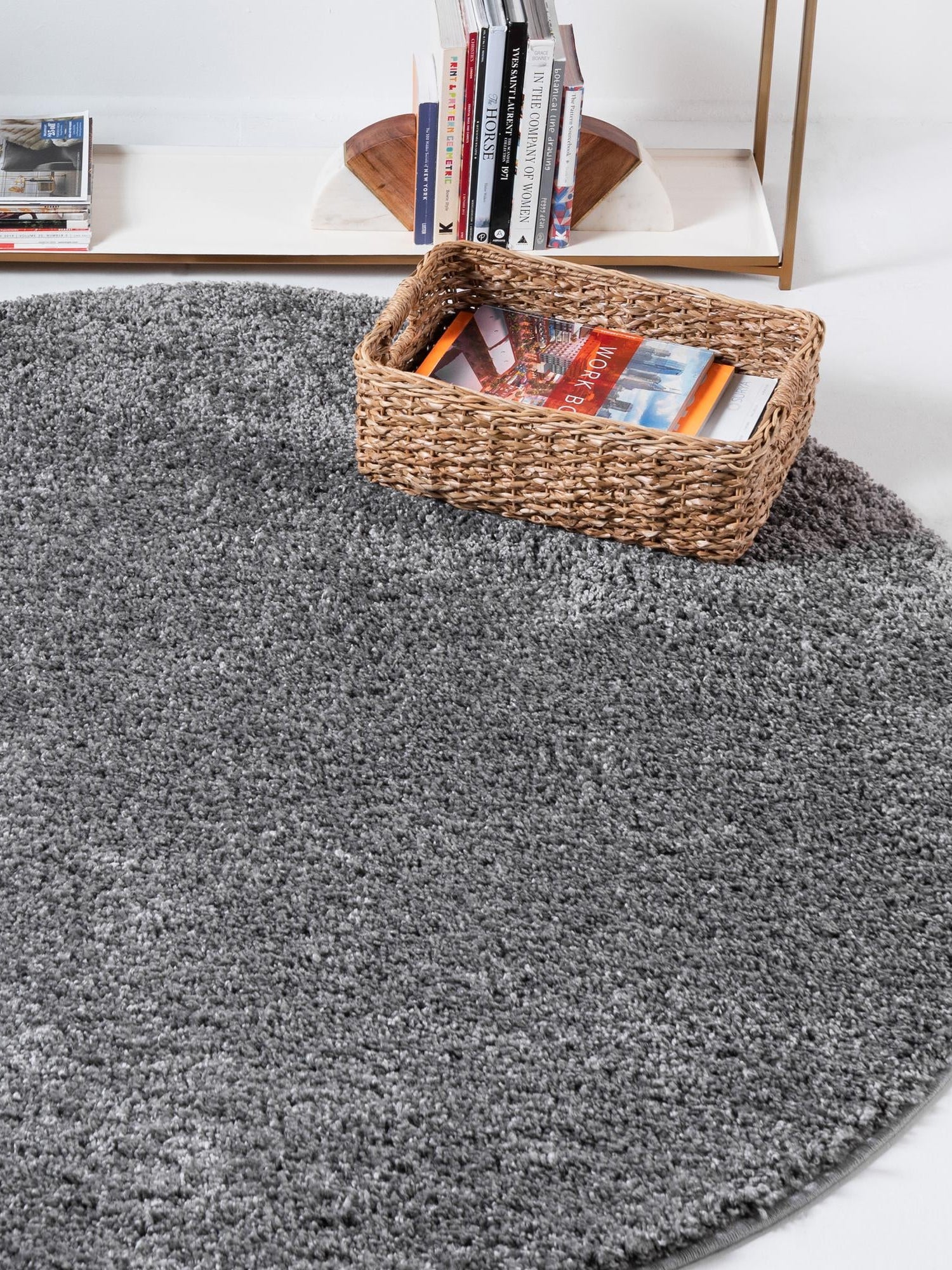 Pebble Gray 4' 1 x 4' 1 Soft Solid Shag Round Area Rug Thick Soft Touch Fluffy & Plush Shaggy Pile 100% Polypropylene Minimalist Carpet for Modern Home Interiors for Sale at Rug Engine