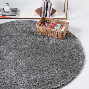 Pebble Gray 4' 1 x 4' 1 Soft Solid Shag Round Area Rug Thick Soft Touch Fluffy & Plush Shaggy Pile