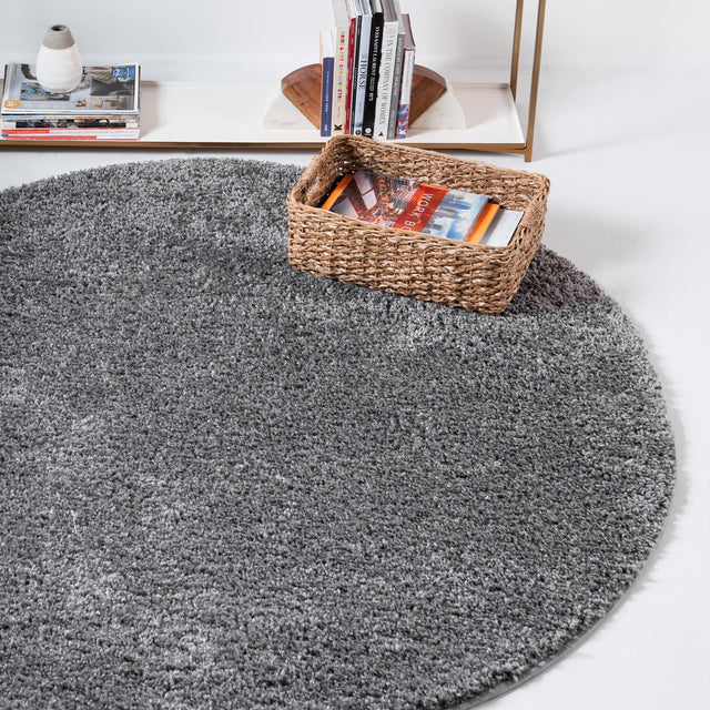 Pebble Gray 4' 1 x 4' 1 Soft Solid Shag Round Area Rug Thick Soft Touch Fluffy & Plush Shaggy Pile