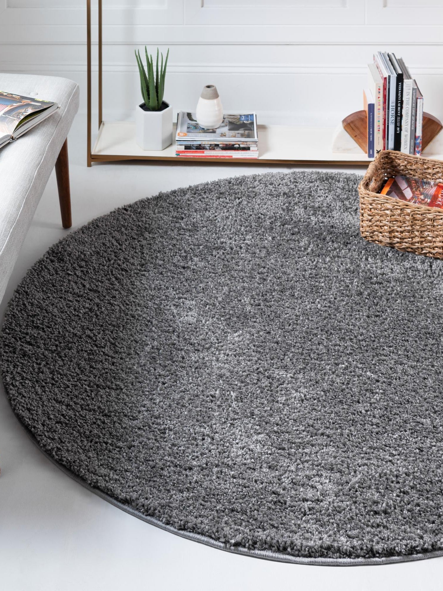 Pebble Gray 8' x 8' Soft Solid Shag Round Area Rug Thick Soft Touch Fluffy & Plush Shaggy Pile 100% Polypropylene Minimalist Carpet for Modern Home Interiors for Sale at Rug Engine