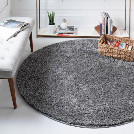 Pebble Gray 4' 1 x 4' 1 Soft Solid Shag Round Area Rug Thick Soft Touch Fluffy & Plush Shaggy Pile 100% Polypropylene Minimalist Carpet for Modern Home Interiors for Sale at Rug Engine