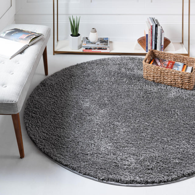 Pebble Gray 4' 1 x 4' 1 Soft Solid Shag Round Area Rug Thick Soft Touch Fluffy & Plush Shaggy Pile