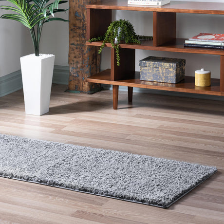 Pebble Gray 2' 7 x 13' 1 Soft Solid Shag Runner Area Rug Thick Soft Touch Fluffy & Plush Shaggy Pile 100% Polypropylene Minimalist Carpet for Modern Home Interiors for Sale at Rug Engine