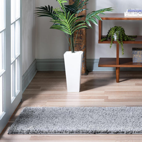 Pebble Gray 2' 7 x 10' Soft Solid Shag Runner Area Rug Thick Soft Touch Fluffy & Plush Shaggy Pile 100% Polypropylene Minimalist Carpet for Modern Home Interiors for Sale at Rug Engine