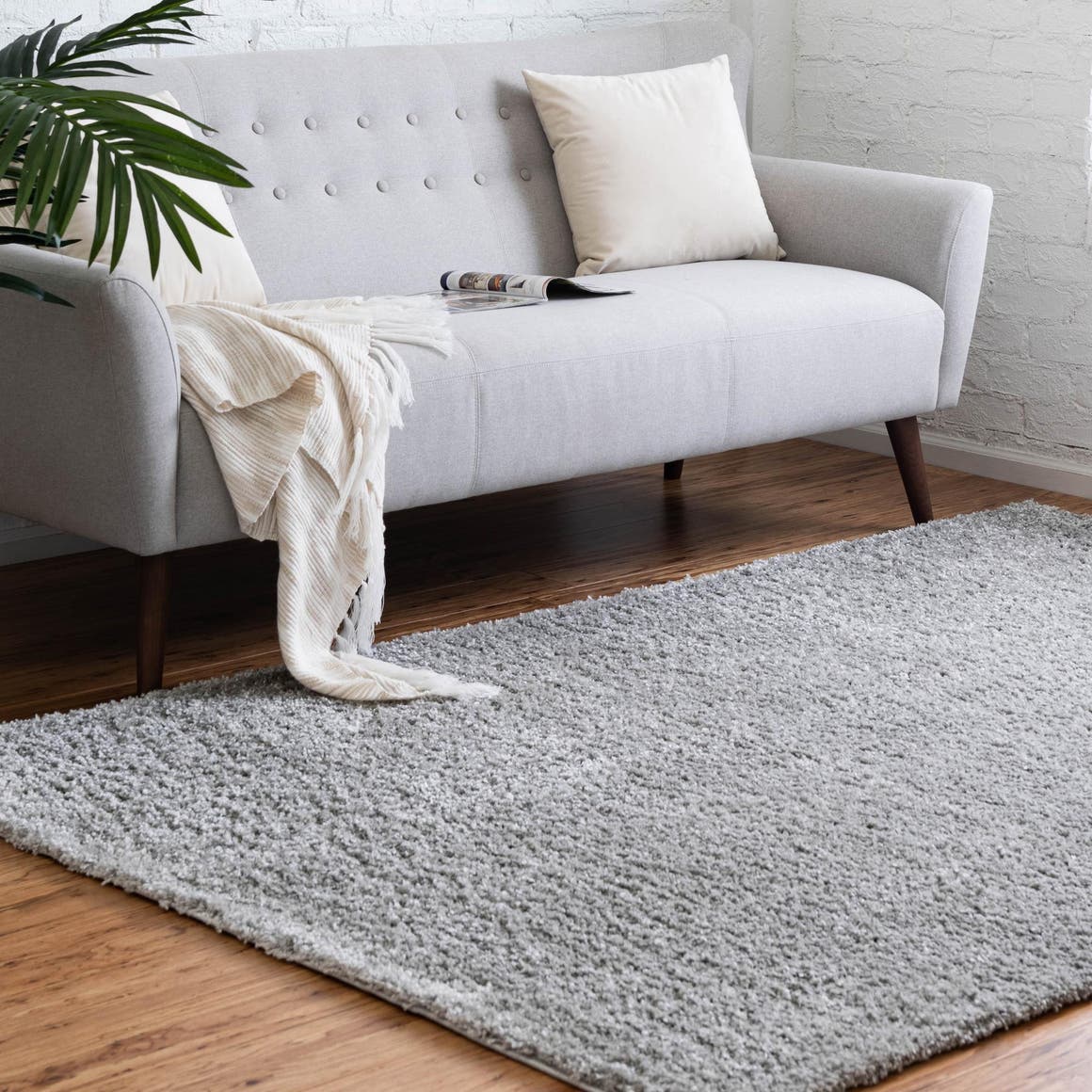 Cloud Gray 8' x 11' Soft Solid Shag Rectangle Area Rug Thick Soft Touch Fluffy & Plush Shaggy Pile 100% Polypropylene Minimalist Carpet for Modern Home Interiors for Sale at Rug Engine