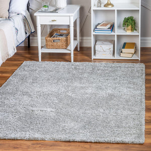 Cloud Gray 8' x 8' Soft Solid Shag Square Area Rug Thick Soft Touch Fluffy & Plush Shaggy Pile