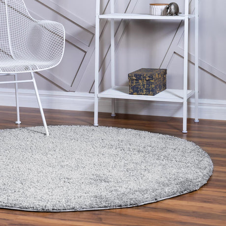 Cloud Gray 5' 1 x 5' 1 Soft Solid Shag Round Area Rug Thick Soft Touch Fluffy & Plush Shaggy Pile