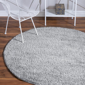 Cloud Gray 5' 1 x 5' 1 Soft Solid Shag Round Area Rug Thick Soft Touch Fluffy & Plush Shaggy Pile