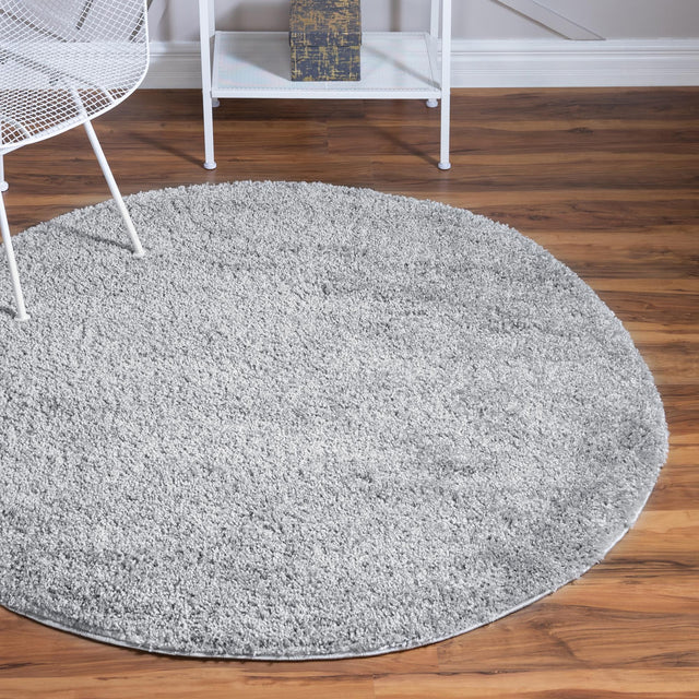 Cloud Gray 5' 1 x 5' 1 Soft Solid Shag Round Area Rug Thick Soft Touch Fluffy & Plush Shaggy Pile