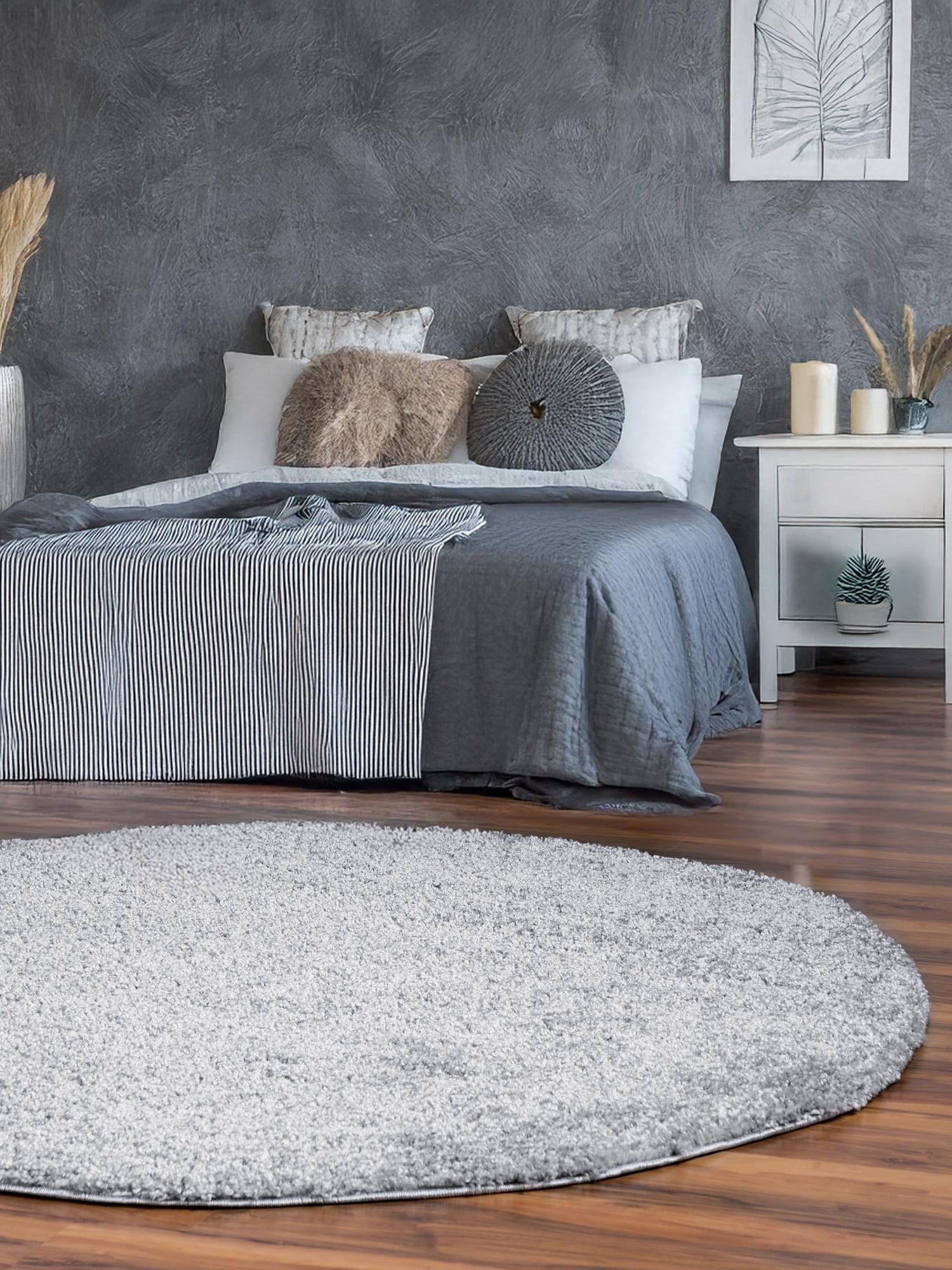 Cloud Gray 5' 1 x 5' 1 Soft Solid Shag Round Area Rug Thick Soft Touch Fluffy & Plush Shaggy Pile 100% Polypropylene Minimalist Carpet for Modern Home Interiors for Sale at Rug Engine