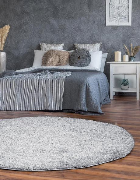 Cloud Gray 3' 3 x 3' 3 Soft Solid Shag Round Area Rug Thick Soft Touch Fluffy & Plush Shaggy Pile 100% Polypropylene Minimalist Carpet for Modern Home Interiors for Sale at Rug Engine