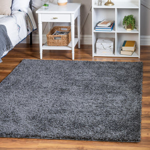 Smoke Gray 8' x 8' Soft Solid Shag Square Area Rug Thick Soft Touch Fluffy & Plush Shaggy Pile